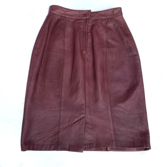 Vintage Brown Leather Pencil Skirt 6 - Picture 3 of 13
